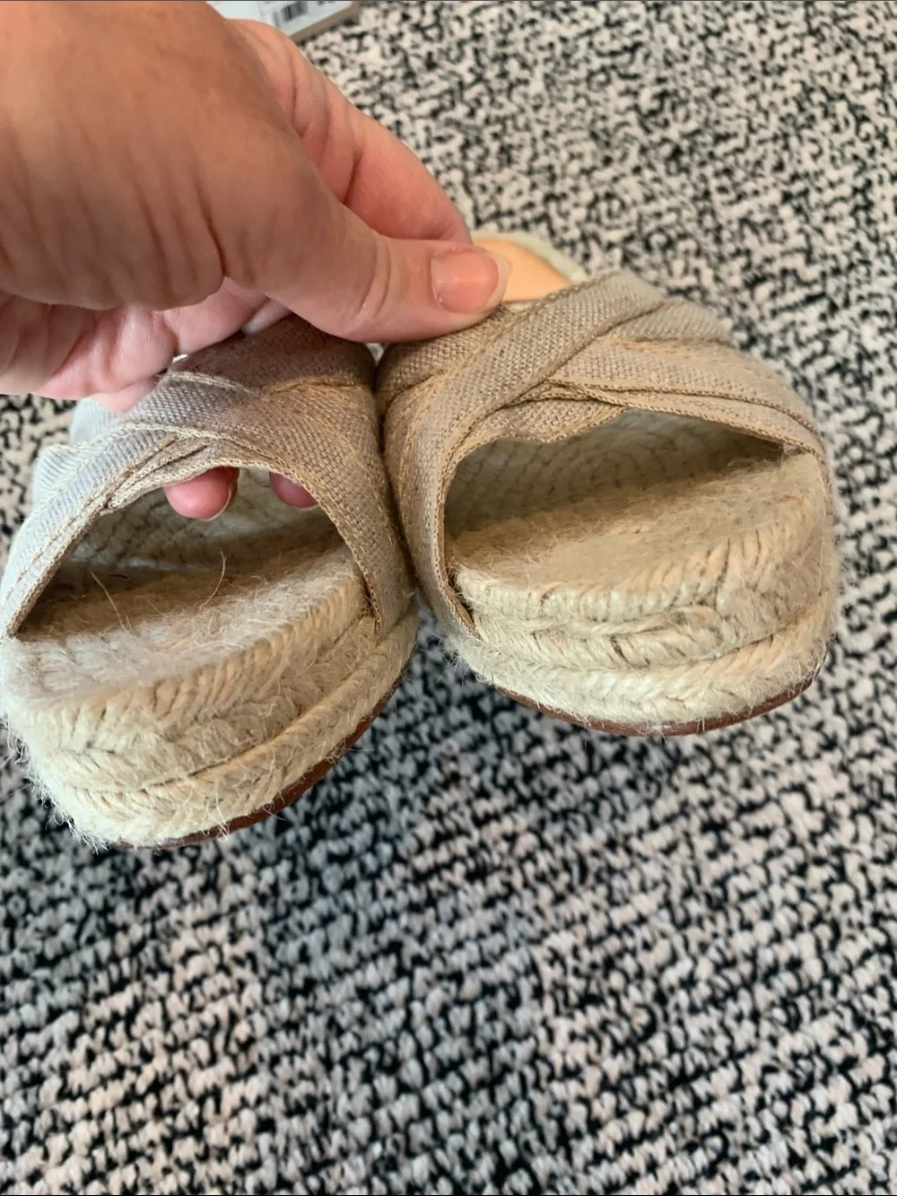 Stubbs & Wootton Natural Linen Espadrille Slide - Beige. Size 7